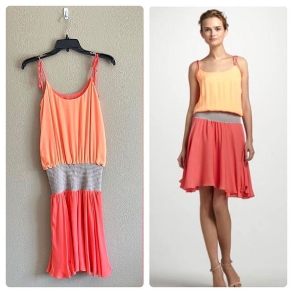 Halston Heritage Dresses & Skirts - Halston Heritage 100% Silk Tie-Shoulder Colorblock Dress